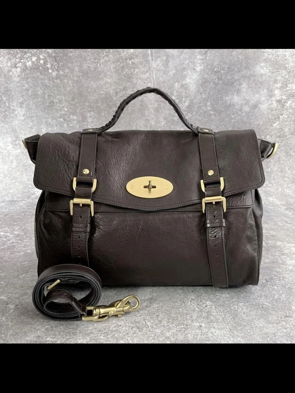 Mulberry Dark Chocolate Leather Satchel with Gold Hardware